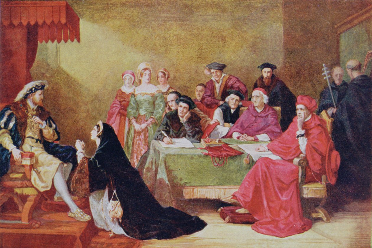 アラゴンのキャサリンの裁判（1485-1536）「ハッチンソンのイギリス国民の物語」のイラスト 作： ヘンリー・ネルソン・オニール