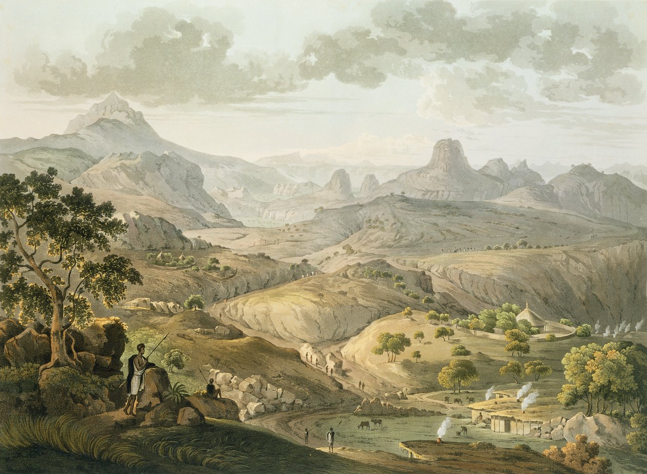 ダニエルハヴェル（1785-1826）1809（アクアチント）によって彫刻された、アビシニアのアセリアの村の近くの景色 作： ヘンリー・ソルト