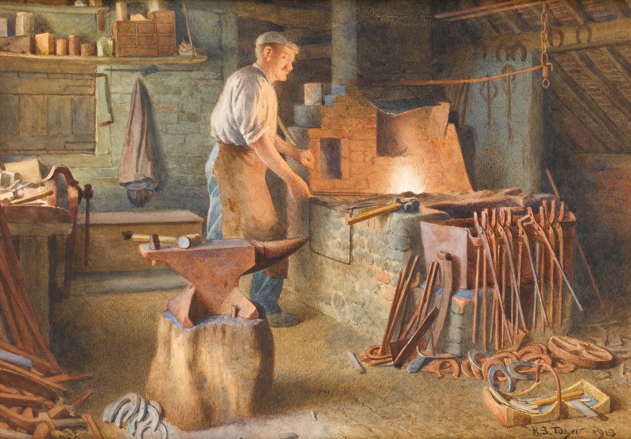 村の鍛冶屋、1918（紙にトイレ） 作： ヘンリー・スペルノン・トーザー