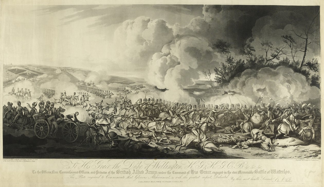 ウォータールーの戦い、1815年、1816年（アクアチント） 作： ヘンリー・トーマス・アルケン