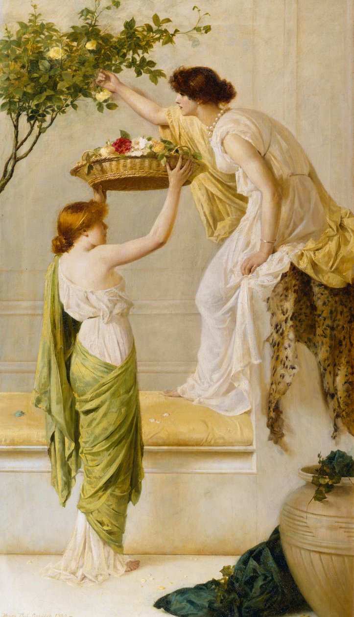 バラのバスケット、ギリシャの女の子、c.1890 作： ヘンリー・トーマス・シェーファー