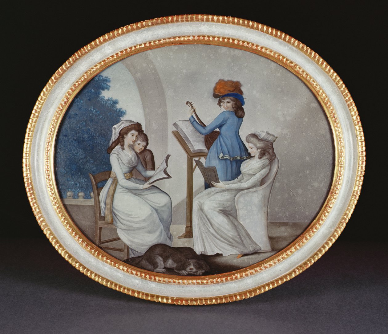 乾隆期（1736-95）の女性ミュージシャンを描いた裏ガラスの絵c.1790（ガラス） 作： ヘンリー・W・バンベリー