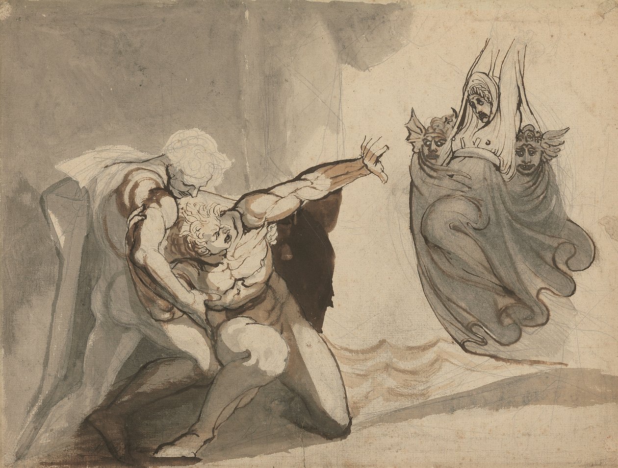 オレステスの幻影 （紙にペン、インク、黒鉛、水彩） 作： ヘンリー (1741-1825) フセリ