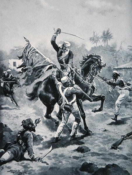 V.C.を獲得したロバーツ中尉（1858年1月2日）「The History of the Nation」のイラスト（リトグラフ版 作： ヘンリー・ペイン