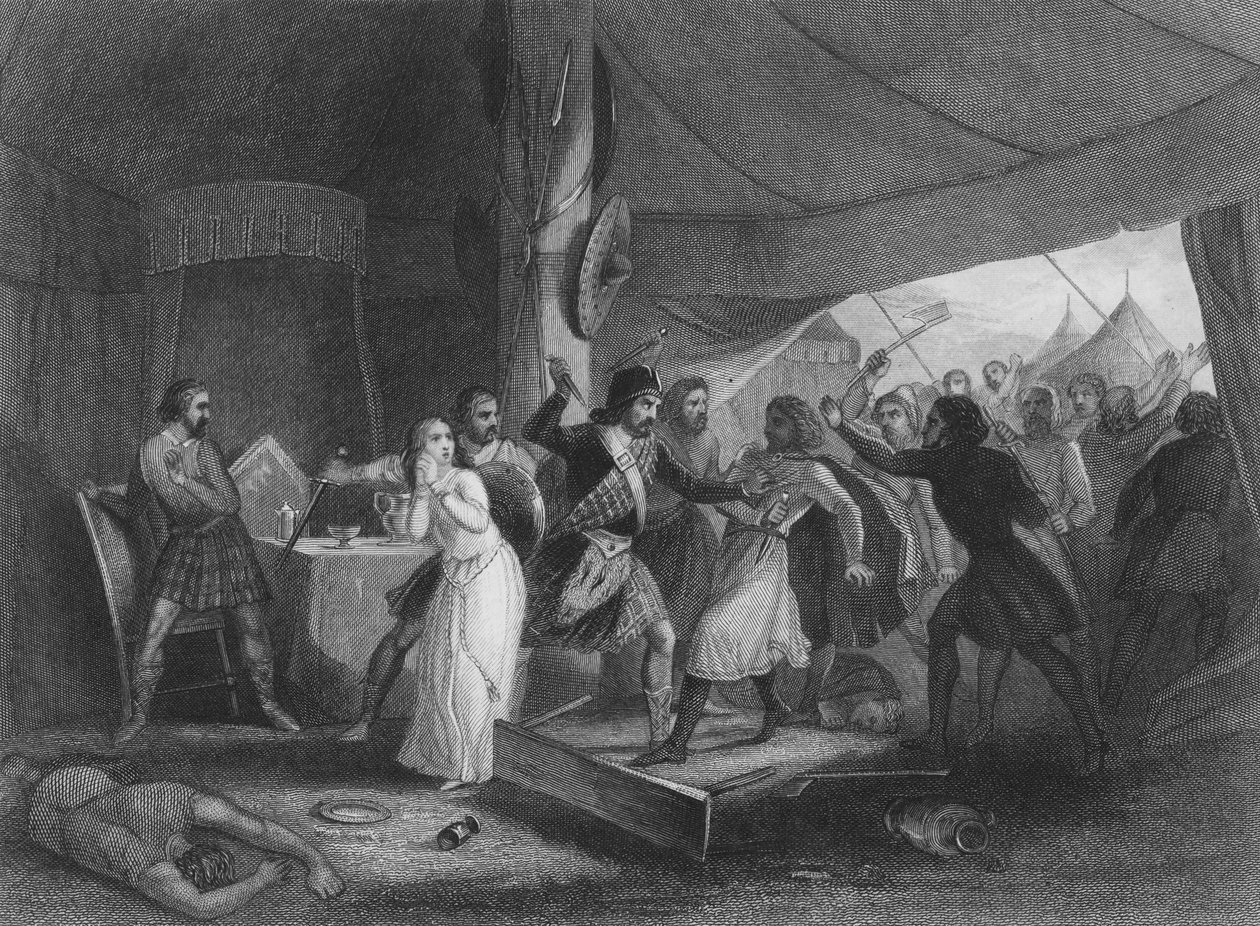 1567年6月2日、アントリム州マクドネル家によるアイルランド王シェーン・オニールの殺害（エングレーヴィング） 作： ヘンリー（後）ウォーレン