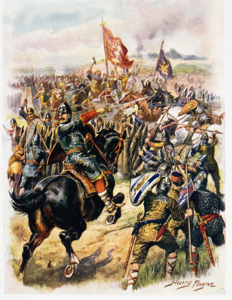 ハロルド（c.1022-66）の最後のスタンド、イラスト：CHワイリー少佐による「イギリス史の栄光の戦い」のイラスト 作： ヘンリー・A・ペイン