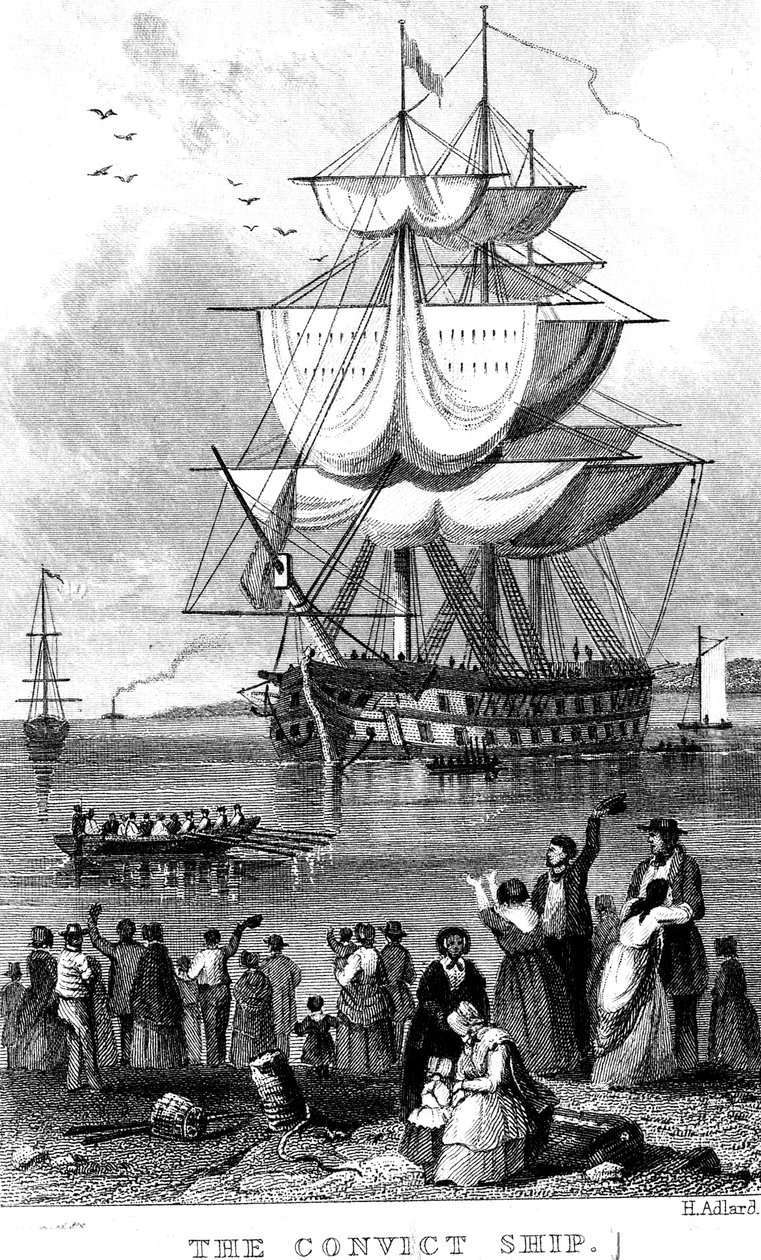 囚人の船、c1820。 作： ヘンリー・アドラード