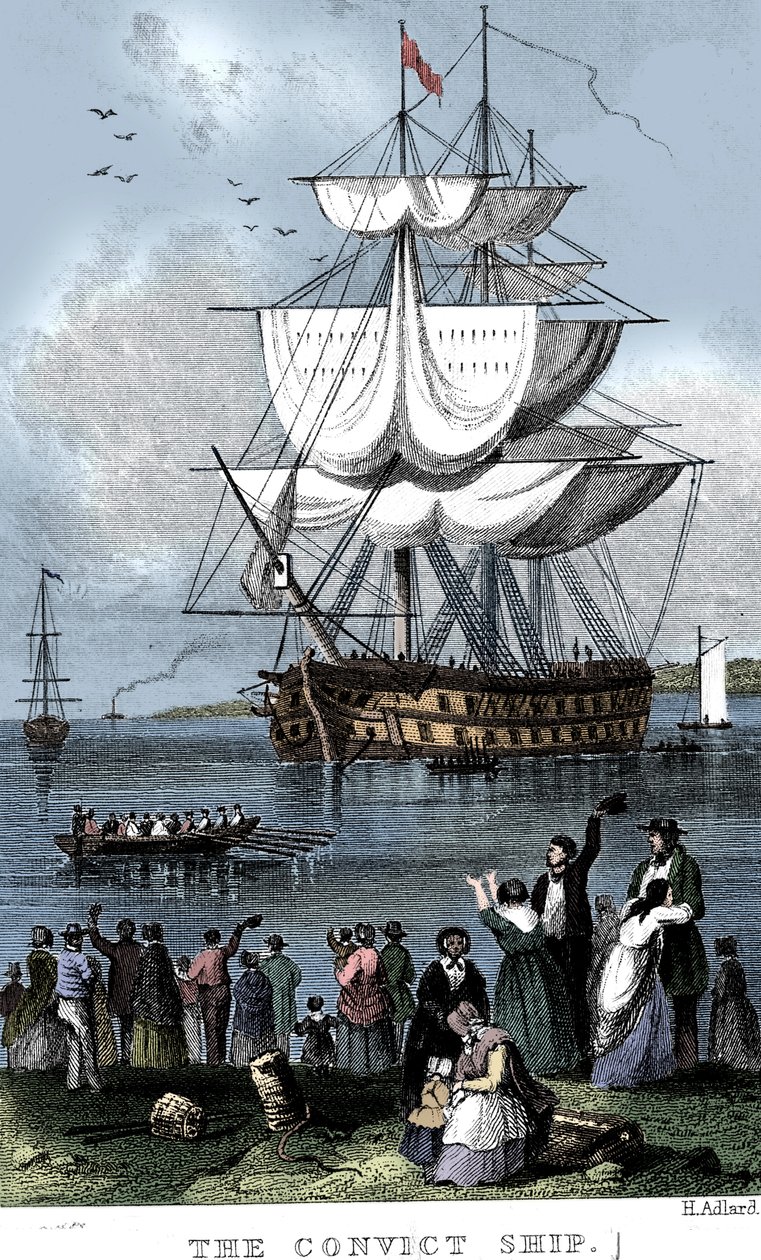 囚人の船、c1820。 作： ヘンリー・アドラード