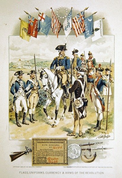 アメリカの国旗、軍服、通貨、革命時の武器など、ウールフォール社が印刷した「Young People