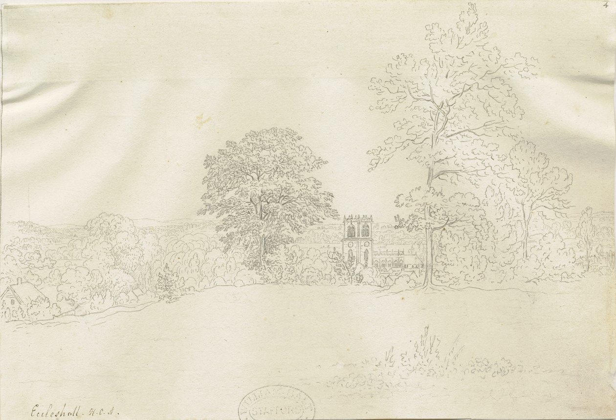 エックレスホール村：ペン画、ND［1788-1855］（デッサン 作： ヘンリー・カーゾン・オールポート