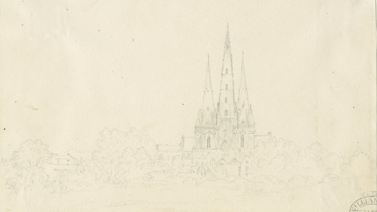 リッチフィールド大聖堂-イーストビュー：鉛筆画、nd [？19セント] 作： ヘンリー・カーゾン・オールポート