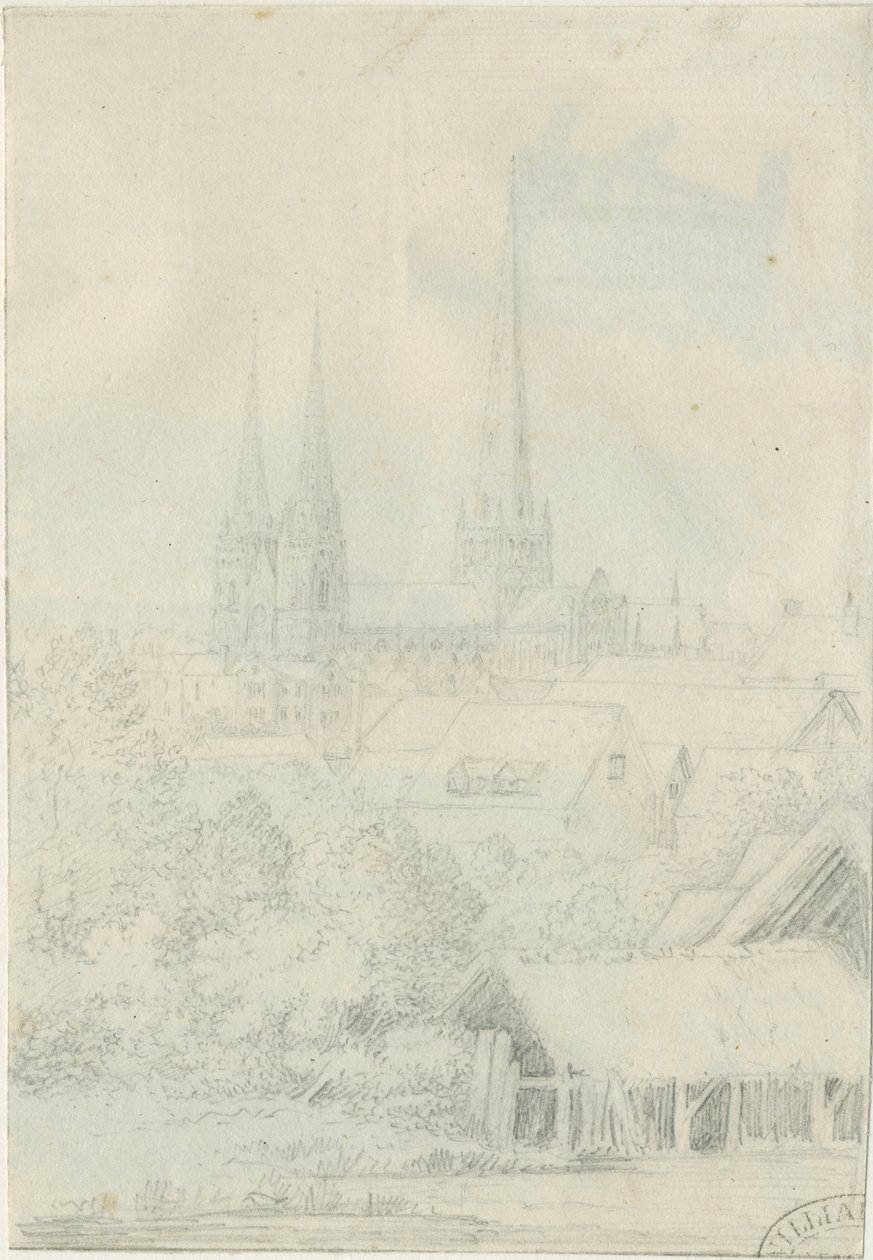 リッチフィールド大聖堂-南西ビュー：鉛筆画、nd [？1788-1855]（図面） 作： ヘンリー・カーゾン・オールポート