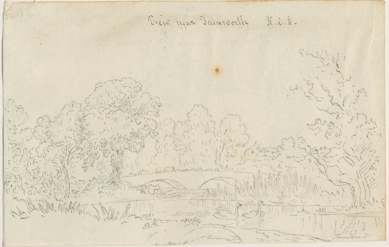 タムワース-橋：ペン画、nd [1788-1855] 作： ヘンリー・カーゾン・オールポート
