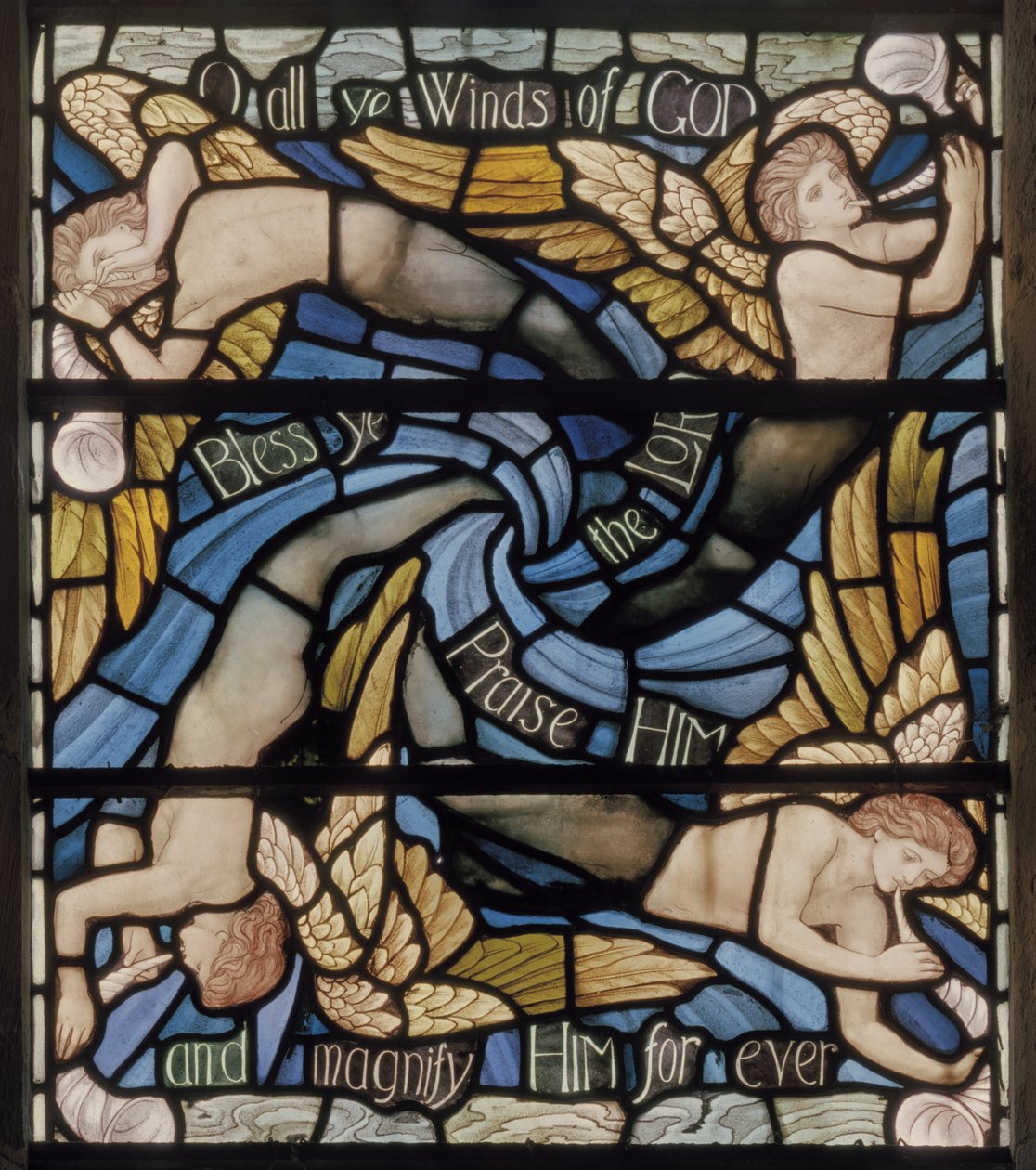 O All Ye Winds Of The Gods、ベネディサイトウィンドウの詳細、c.1895（ステンドグラス） 作： ヘンリーホリデー