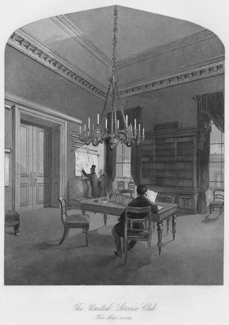 ユナイテッドサービスクラブ。マップルーム、c1841 作： ヘンリー・メルヴィル
