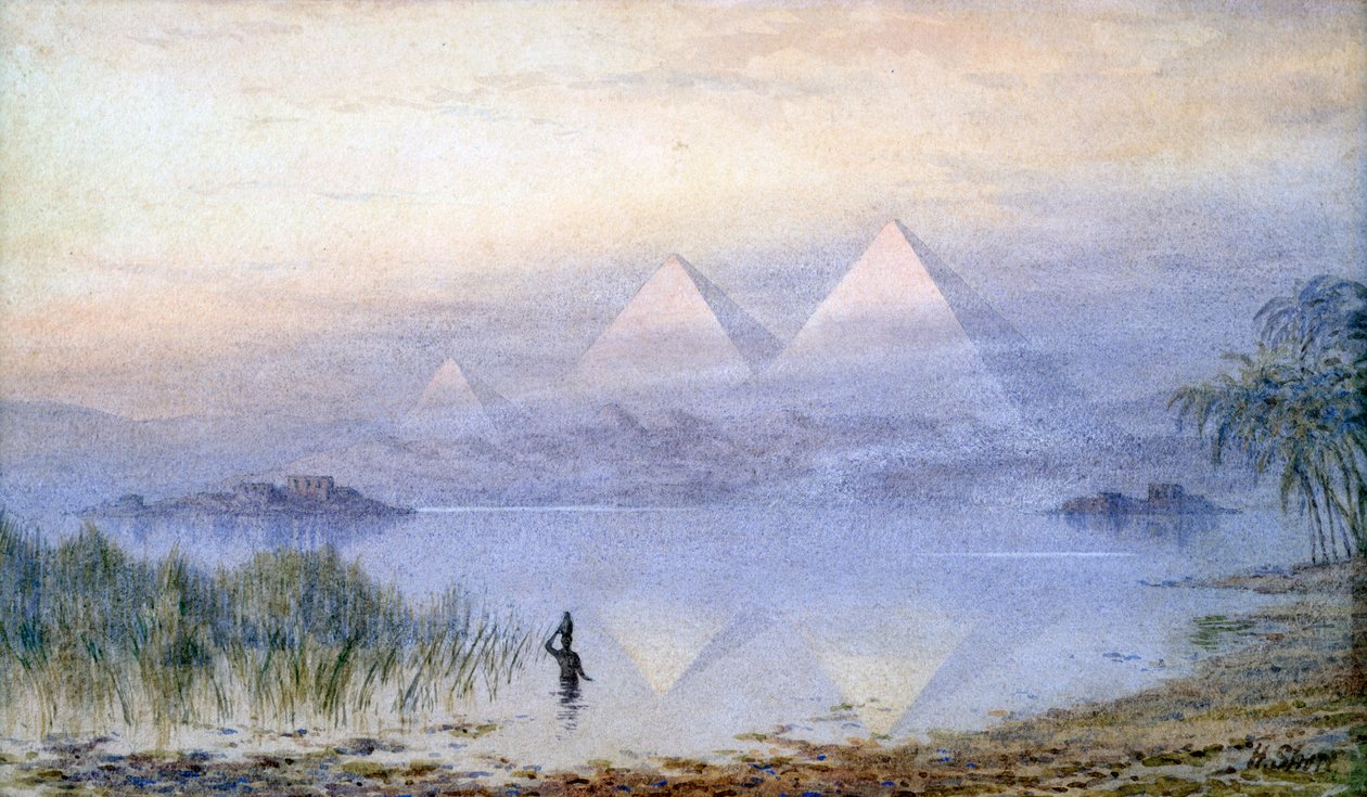 「ナイル川の洪水時のピラミッド」、エジプト、1888 年 作： ヘンリーノエルショア