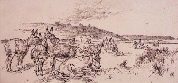 ゴルフ場のロバ」1870年頃発行の雑誌「グラフィック」のイラスト（リトグラフ版） 作： ヘンリー・サンダーコック