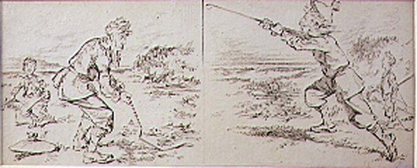 風に吹かれたゴルファー」1870年頃の雑誌「グラフィック」のイラスト（リトグラフ版） 作： ヘンリー・サンダーコック