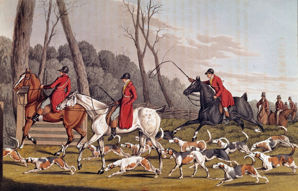 狩りの様子"The fox hunt" Henri Alken（1774-1850）によるイギリスのリトグラフ 19世紀 Paris, B.N. 作： ヘンリー・トーマス・アルケン