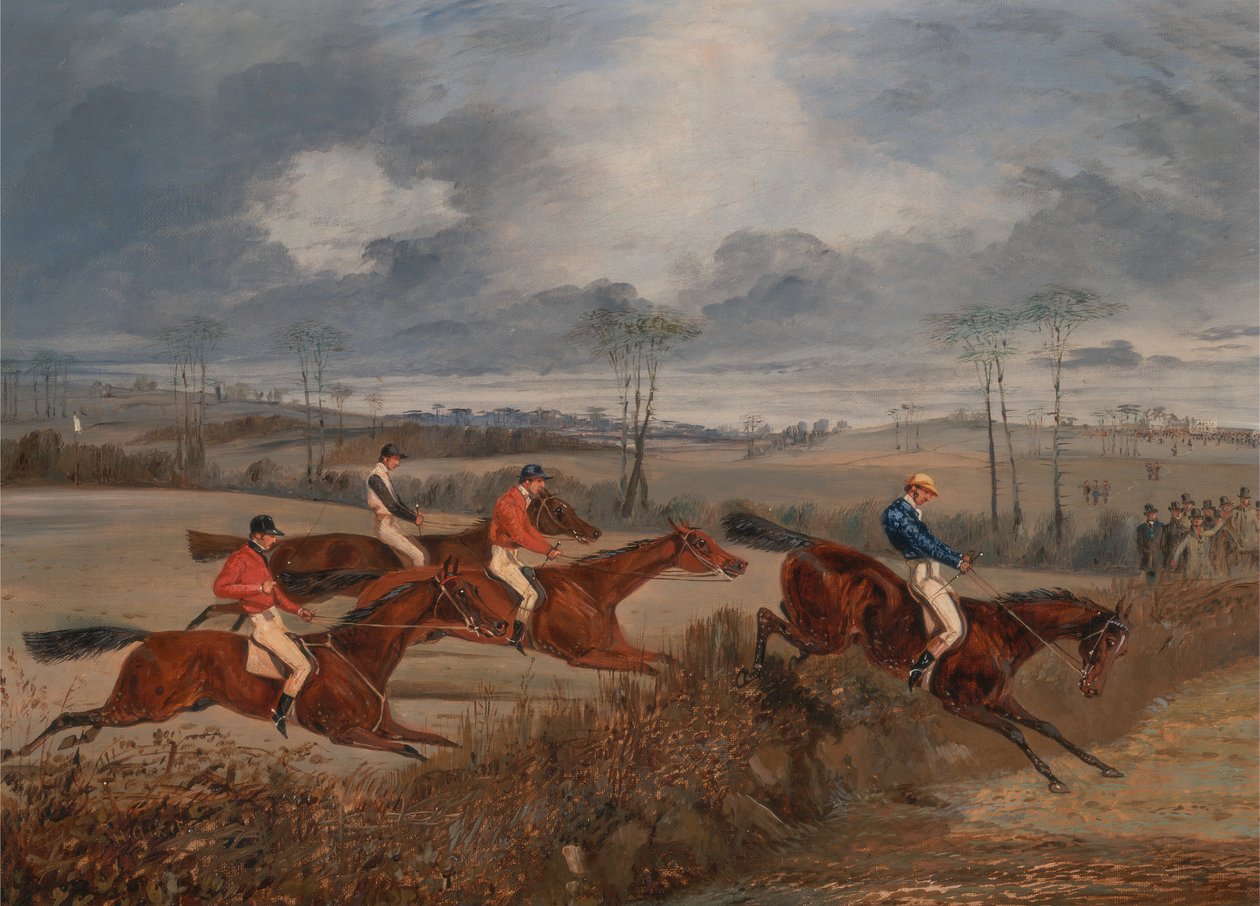 障害物競走からのシーン: ヘッジを取る, ca. 1845年。 作： ヘンリー・トーマス・アルケン