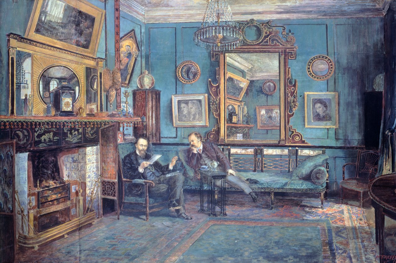 居間でTheodore Watts-Duntonに詩を読むDante Gabriel Rossetti by Henry Treffry Dunn (1838-1899) 作： ヘンリー・トレフリー・ダン