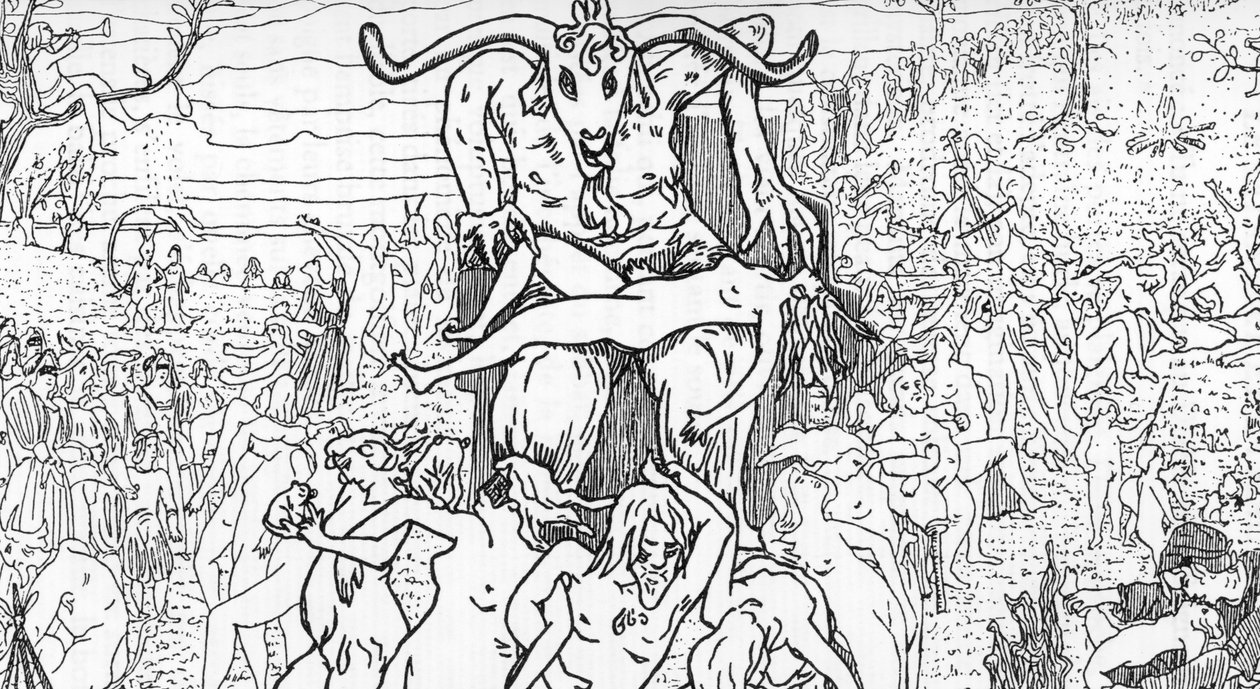 乱交を引き起こすサタンが主宰する魔女によって組み立てられた安息日のシーンの表現（サバト・ギャザリング） ジュール・ボワ作「サタニズムと魔法」よりヘンリー・ド・マルヴォスト作画 1895年 個人蔵 作： ヘンリー・デ・マルヴォスト