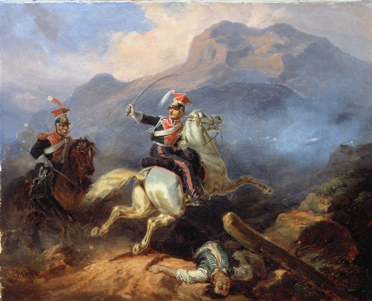 1808年、1855年のソモシエラの戦いでのKozietulski 作： ヘンリク・ピラティ