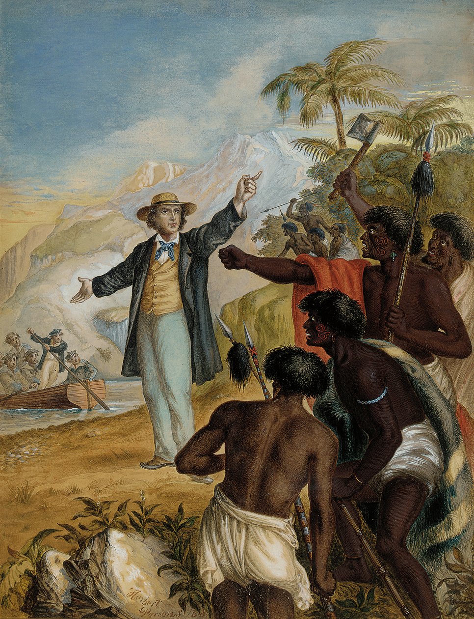 マオリ人との戦いに直面したスコットランドの宣教師、1868年 作： ハーバート・パーソンズ