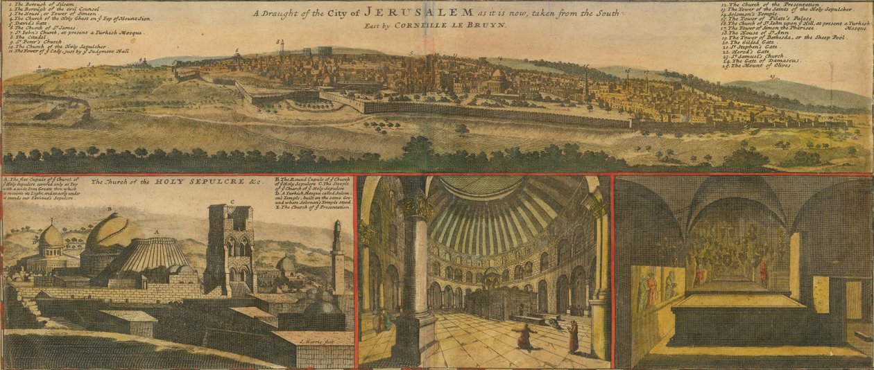 1730年代のエルサレムの眺望、ヘルマン・モールによる地図の詳細 作： ハーマンマイナー