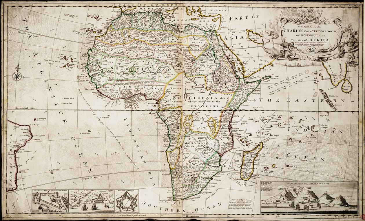 アフリカ地図、1715年頃（彩色エングレーヴィング） 作： ヘルマン・モル