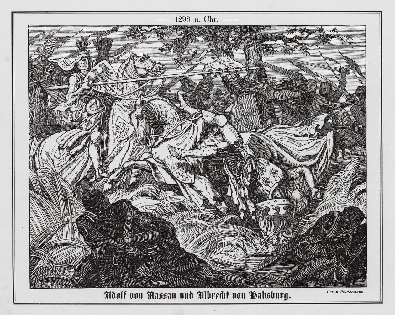 ゴルハイムの戦いにおけるナッサウ家のアドルフとハプスブルク家のアルベルト1世 作： 