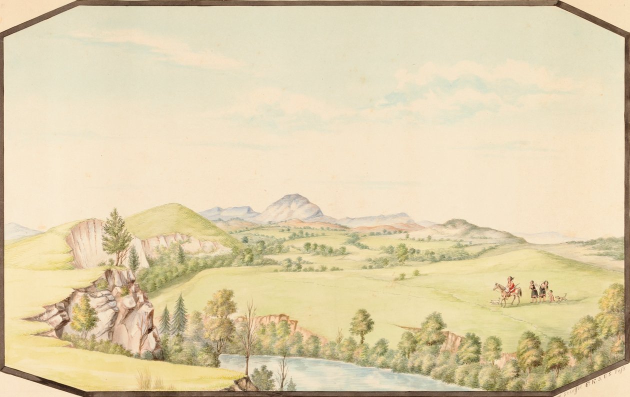 メディスン ブラフから見たウィチタ山脈、インディアン準州、1867 年。 作： Hermann Stieffel