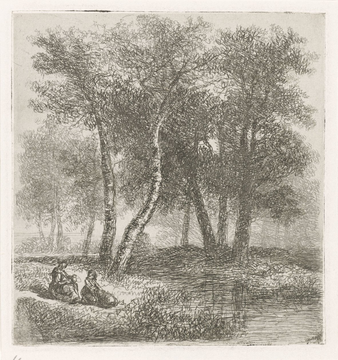 水辺の母と子 作： Hermanus Jan Hendrik van Rijkelijkhuysen