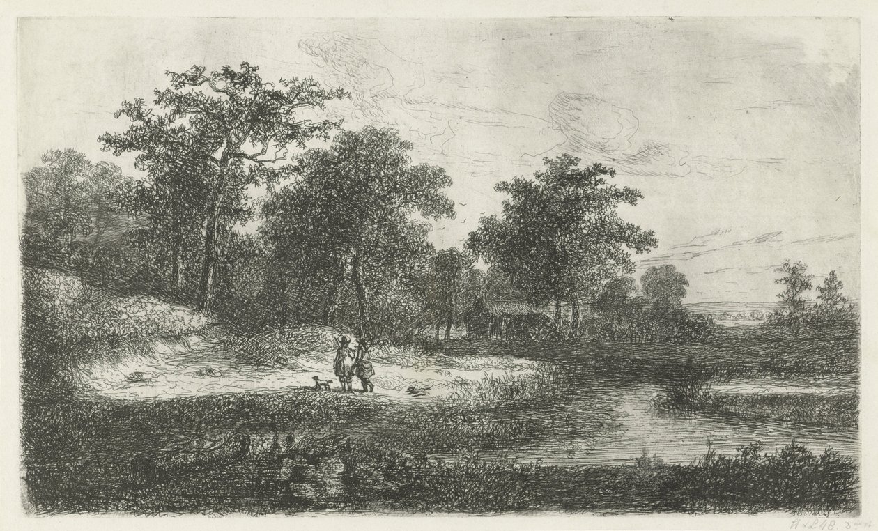 池で 2 つのハンター 作： Hermanus Jan Hendrik van Rijkelijkhuysen