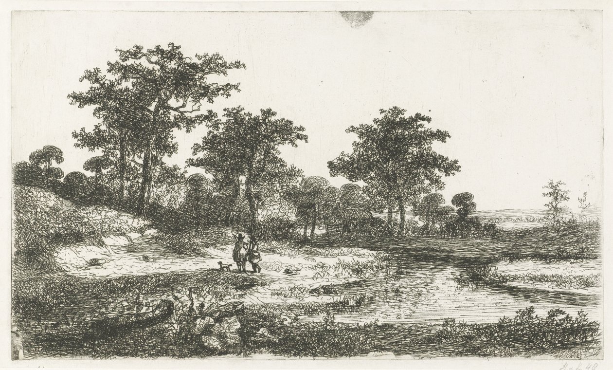 池で 2 つのハンター 作： Hermanus Jan Hendrik van Rijkelijkhuysen