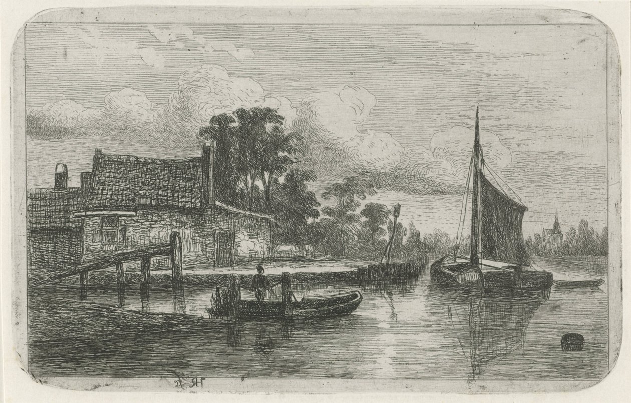 ウォーター フロントの帆船 作： Hermanus Jan Hendrik van Rijkelijkhuysen