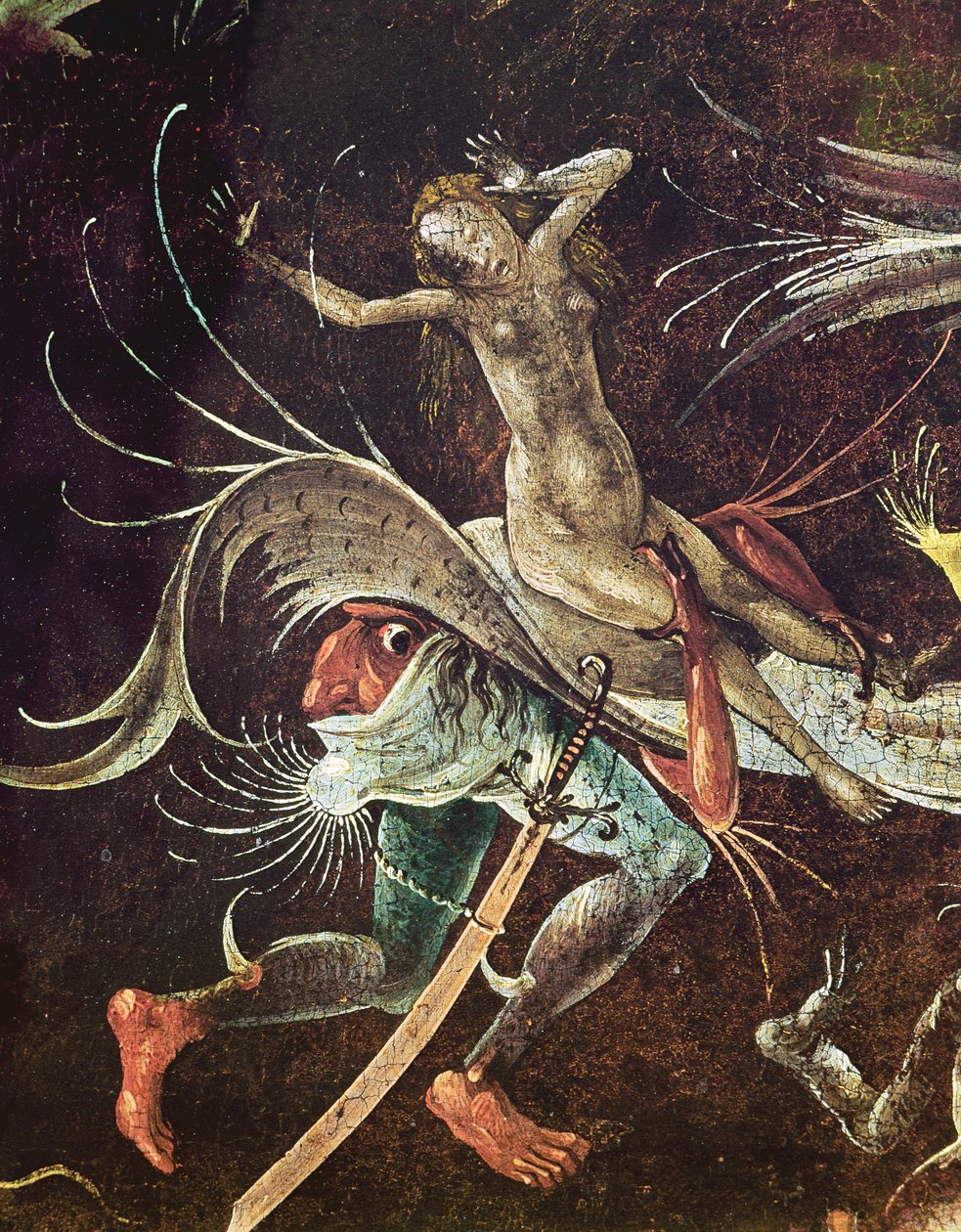 最後の裁き、悪魔によって運ばれる女性の詳細、c.1504 作： ヒエロニムス・ボッシュ