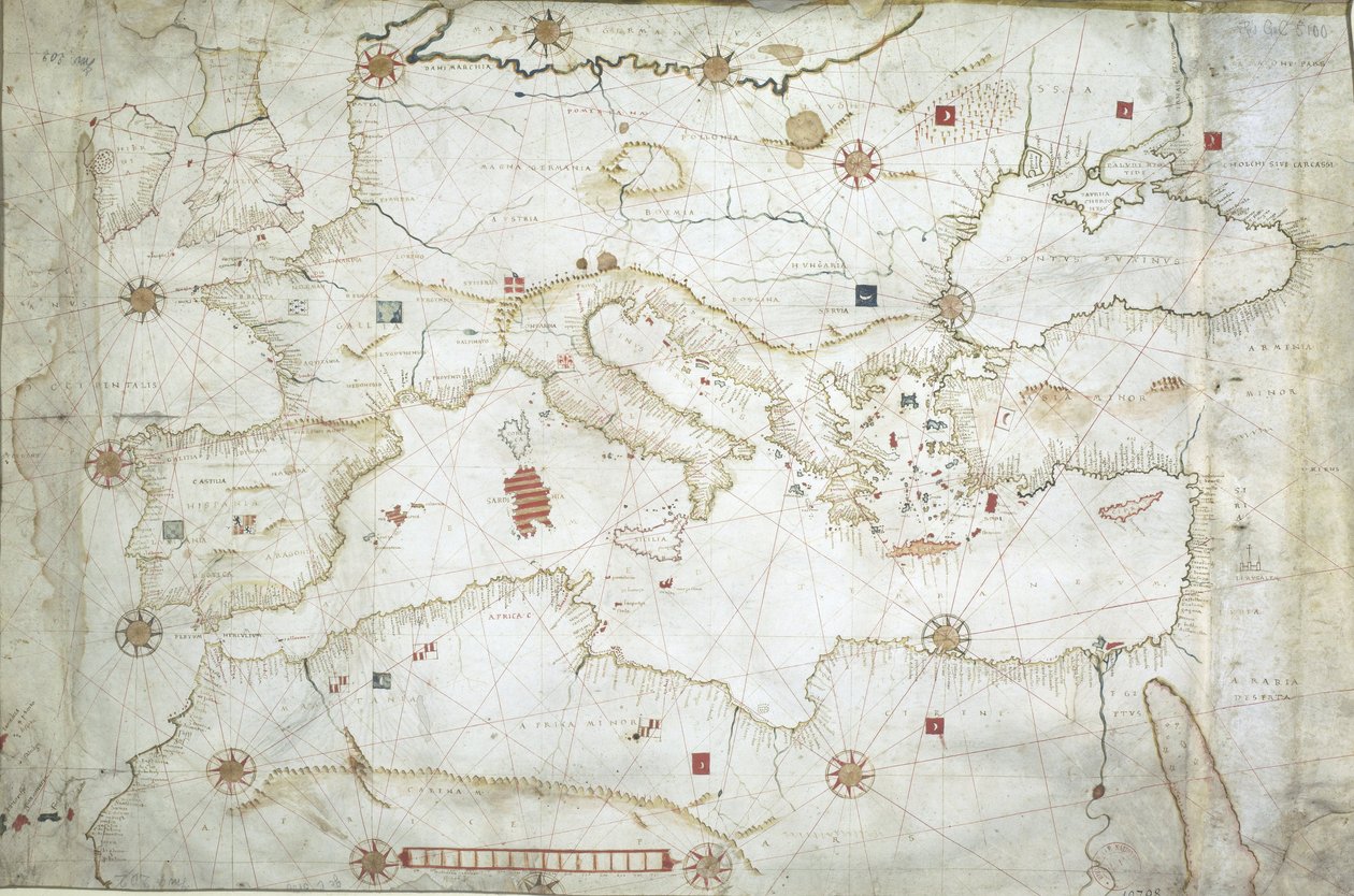 地中海、黒海、北東大西洋の地図 作： ヒエロニムス・ベラザノ