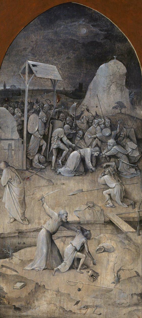聖アンソニーの誘惑。トリプティク、裏面。キリストの捕縛」 1500-1501年 作： ヒエロニムス・ボッシュ
