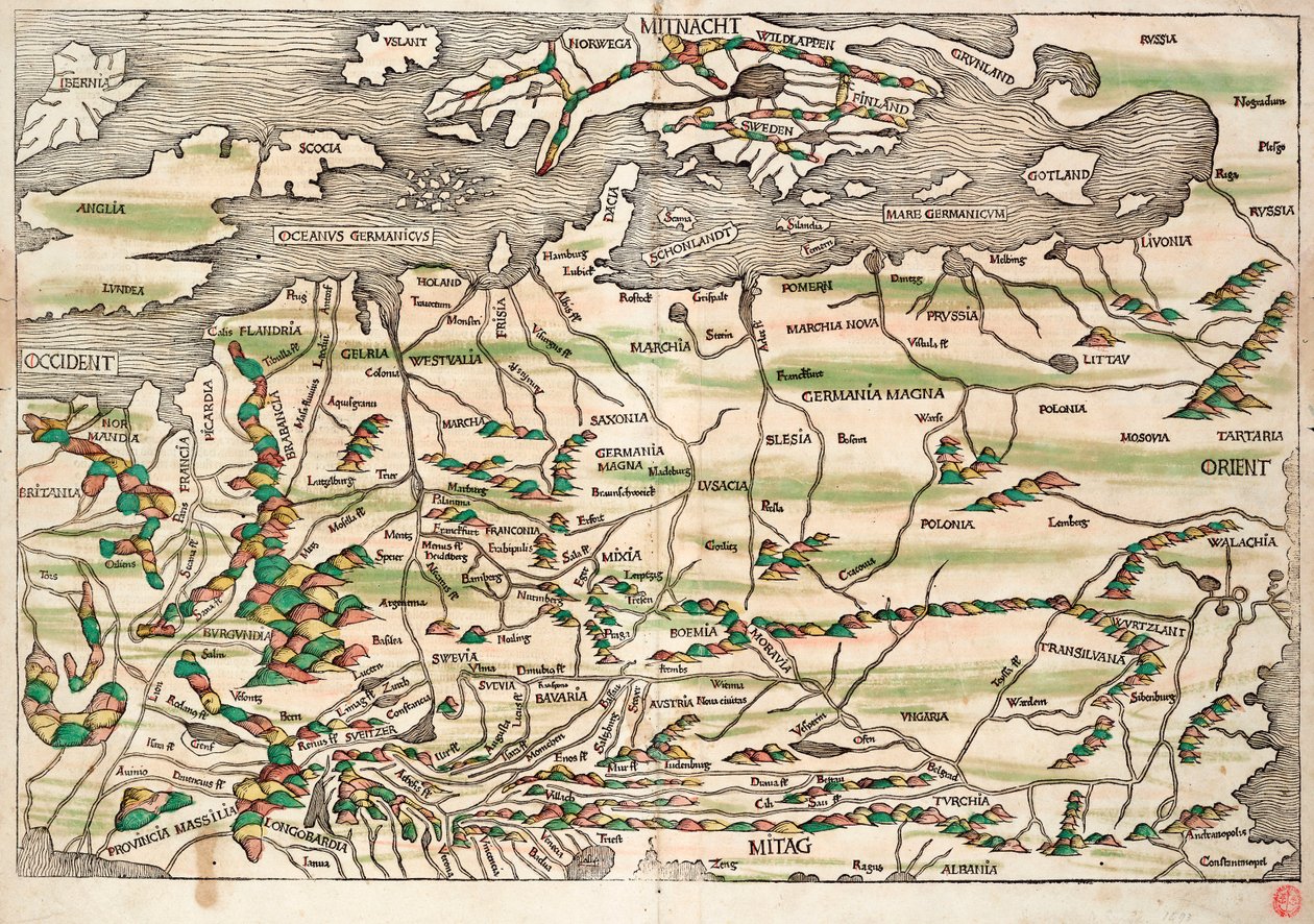 中央および北ヨーロッパの地図 作： ヒエロニムス・ミュンツァー