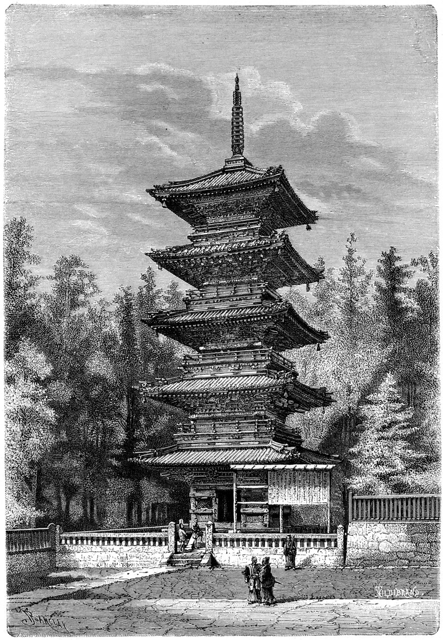 仏教寺院、日光、日本、1895年。 作： ヒルディブランド