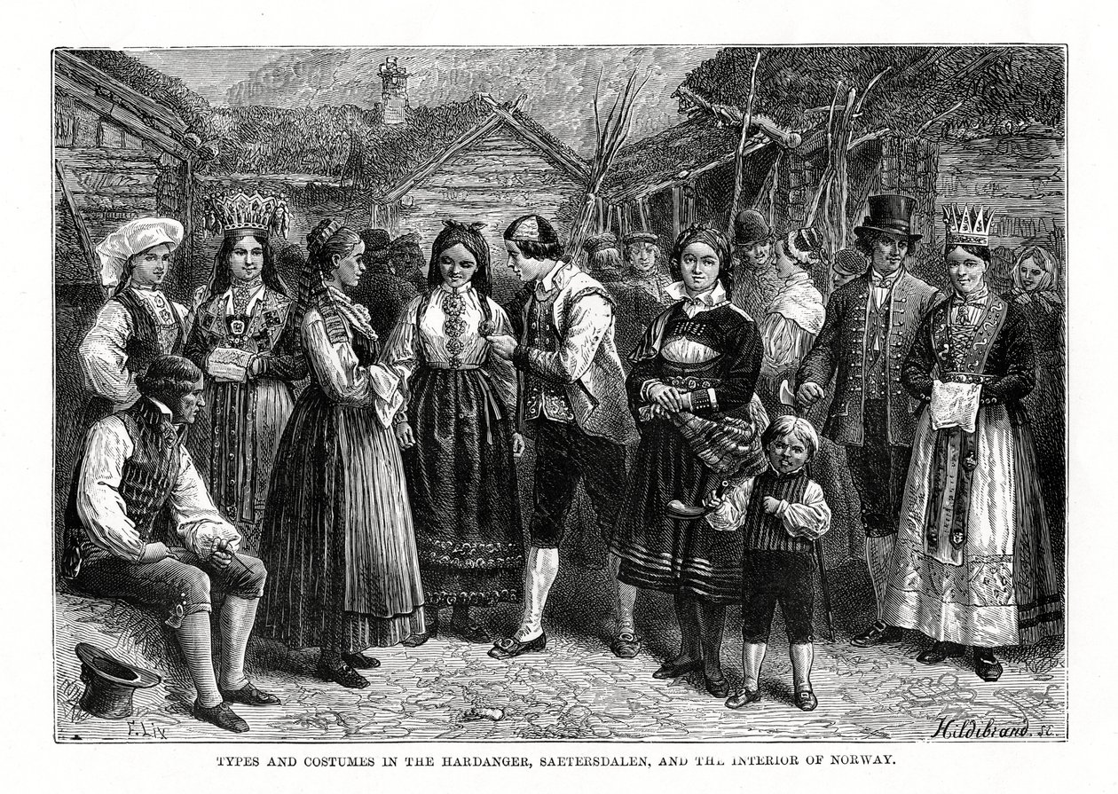 ノルウェーのタイプと衣装、1879年。 作： ヒルディブランド