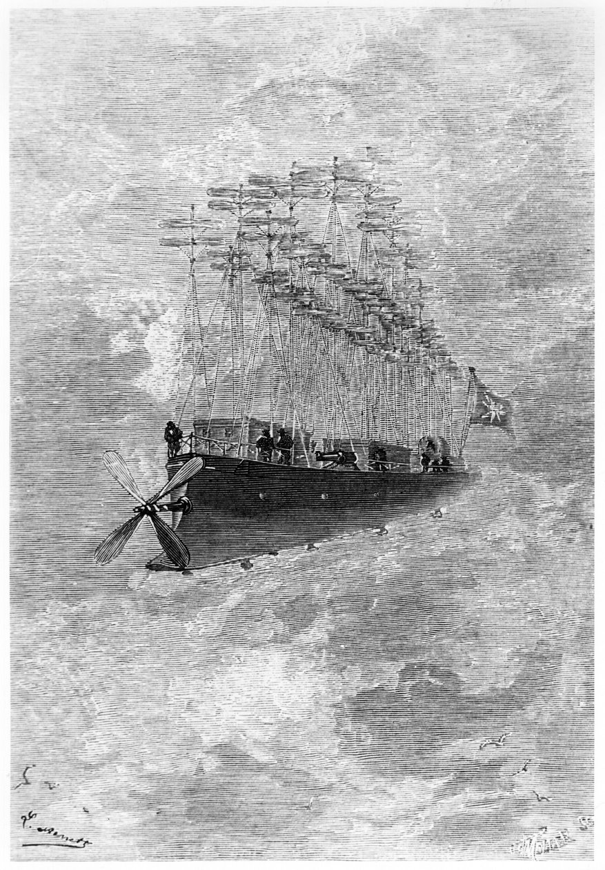 アルバトロス、ジュールヴェルヌ作「ロバール征服者」（1828〜1905年）のイラストパリ、ヘッツェル、1886 作： ヒポリットレオンベネット