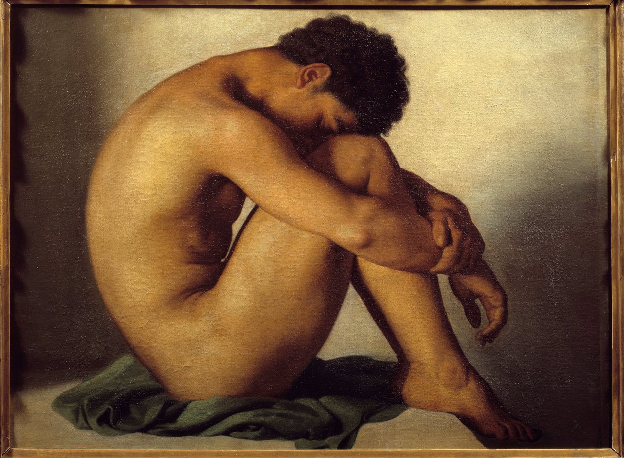 裸の青年の習作 ヒポリット・フランドル（1809-1864）の絵 作： ヒッポリットフランドリン
