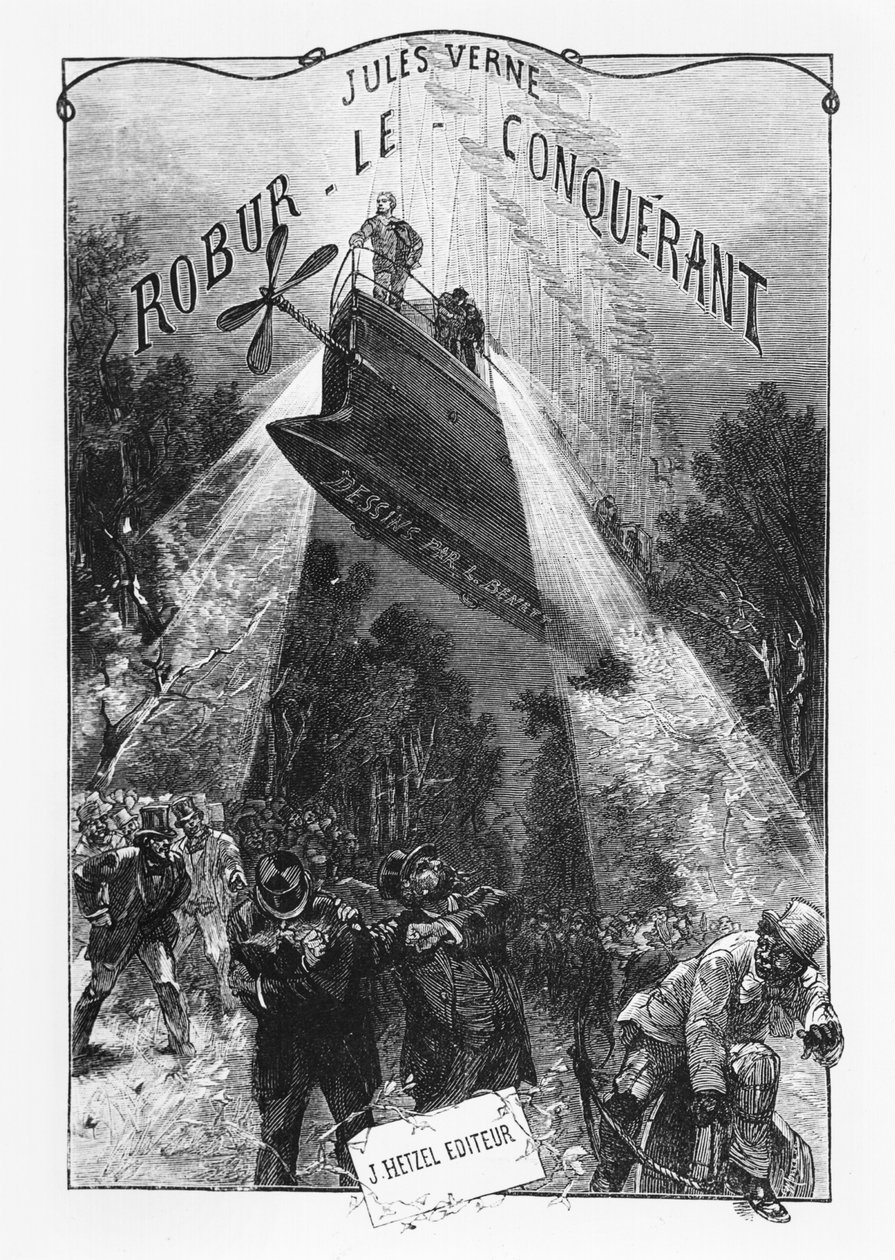 ジュールヴェルヌ（1828-1905）パリのヘッツェル作「Robur le Conquerant」の口絵、1886 作： ヒポリットレオンベネット