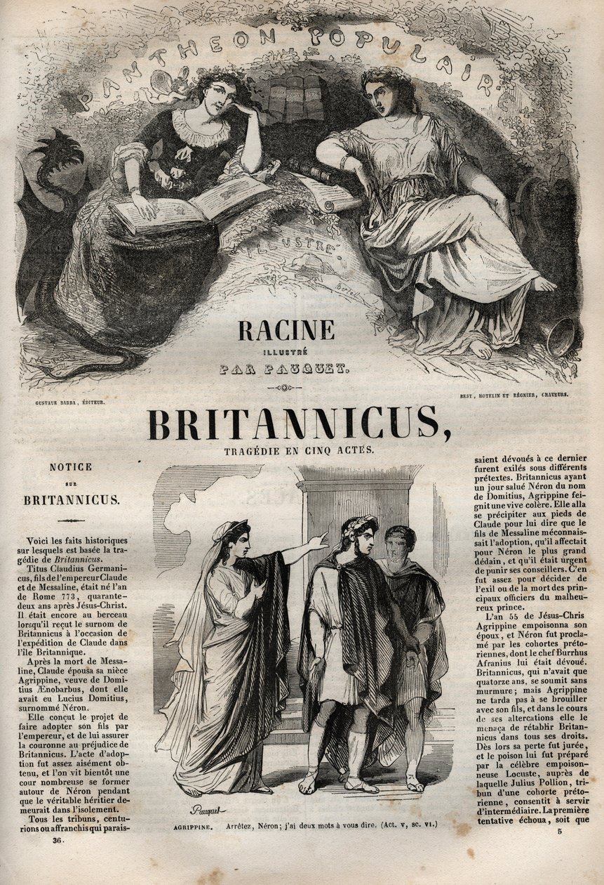 Britannicus tragedie en cinq actes - Oeuvres de Jean Racine（ジャン・ラシーヌの作品集）のエングレーヴィング（ポーケによる挿絵とエミール・ド・ラ・ベドリエールによる告知） - 1851年 作： ヒッポリテ・ルイ・ポーケ