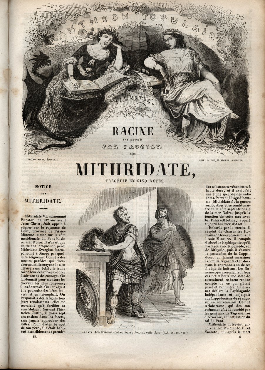 Mithridate tragedie en cinq actes de Jean Racine - Oeuvres de Jean Racine（ジャン・ラシーヌの作品集）のエングレーヴィング（ポーケによる挿絵とエミール・ド・ラ・ベドリエールによる告知） - 1851年 作： ヒッポリテ・ルイ・ポーケ