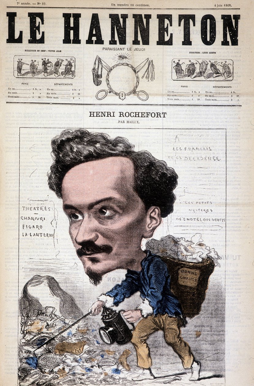 フランスのジャーナリスト、作家、政治家であるHenri Rochefort（1831-1913）の漫画。6月4日のLe Hannetonにて 作： ヒッポリテ・マイリー