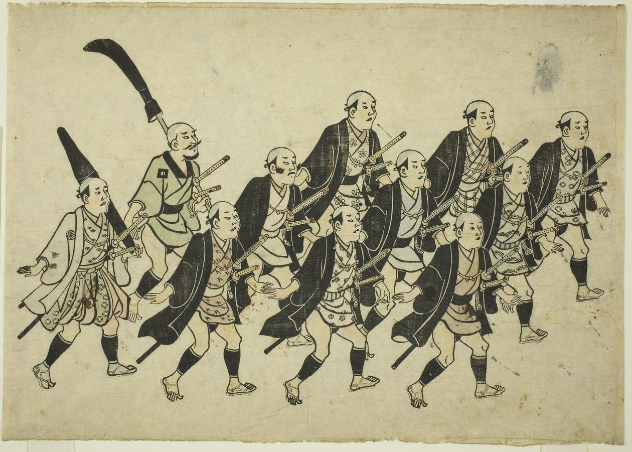 大名行列 1681-84年頃（手彩色木版画、大判横絵、墨摺絵） 作： 菱川師宣