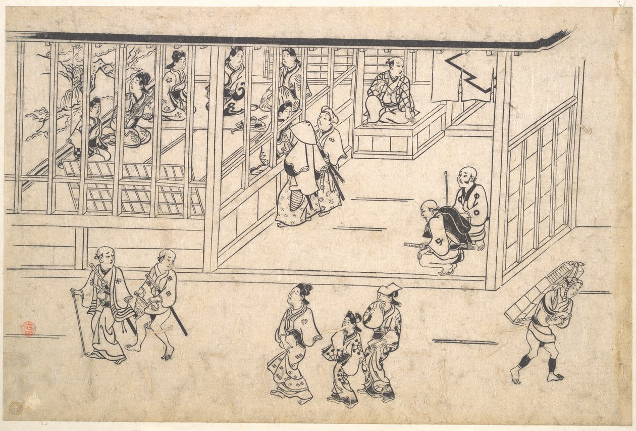 吉原の街路風景 作： 菱川師宣
